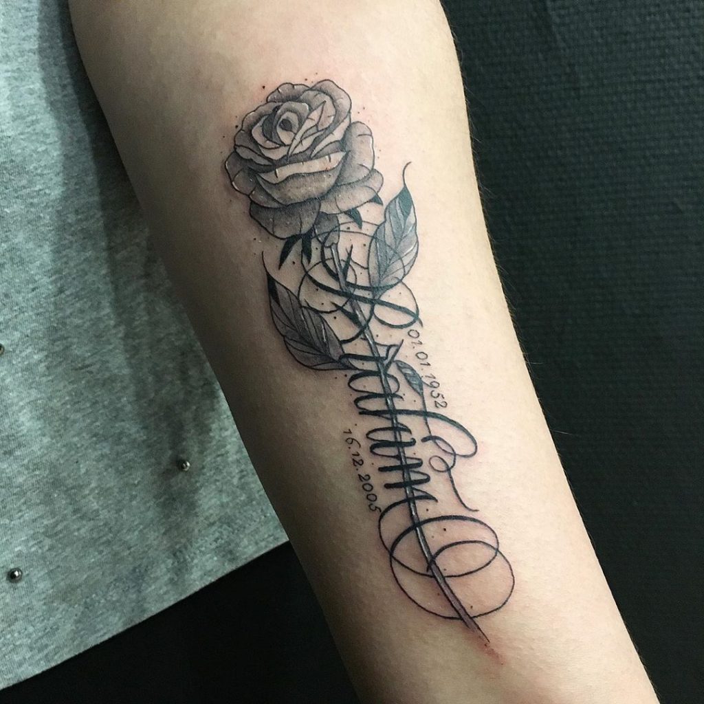 Tatouage Calligraphie Rose & « Brahim »