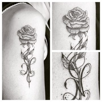 Tatouage rose & initiale sur le bras