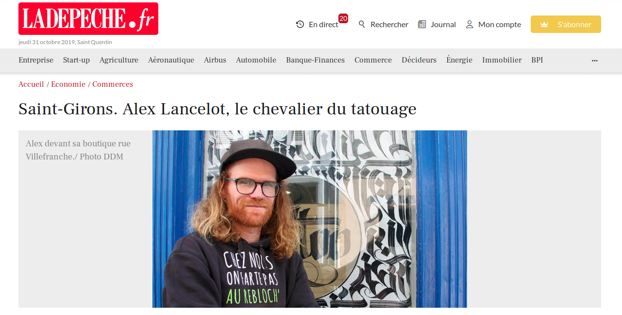 « Alex Lancelot, le chevalier du tatouage », La Dépêche du 29/09/2019